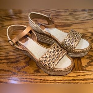 Tory Burch Wedge Basket Weave Sandals, Size 37